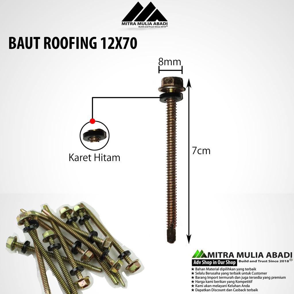 SEKRUP ROOFING KUNING/BAUT BAJA RINGAN (BDM) #12X70 (7CM) - 1pcs