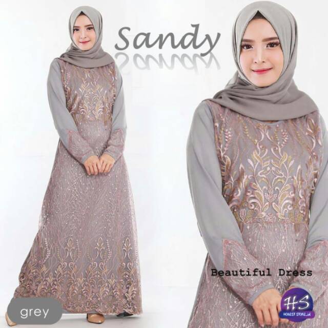 SANDY FASHION BAJU MUSLIM MAXI DRESS PESTA KONDANGAN WANITA REMAJA TOP BRUKAT SPANDEX MURAH TERBARU