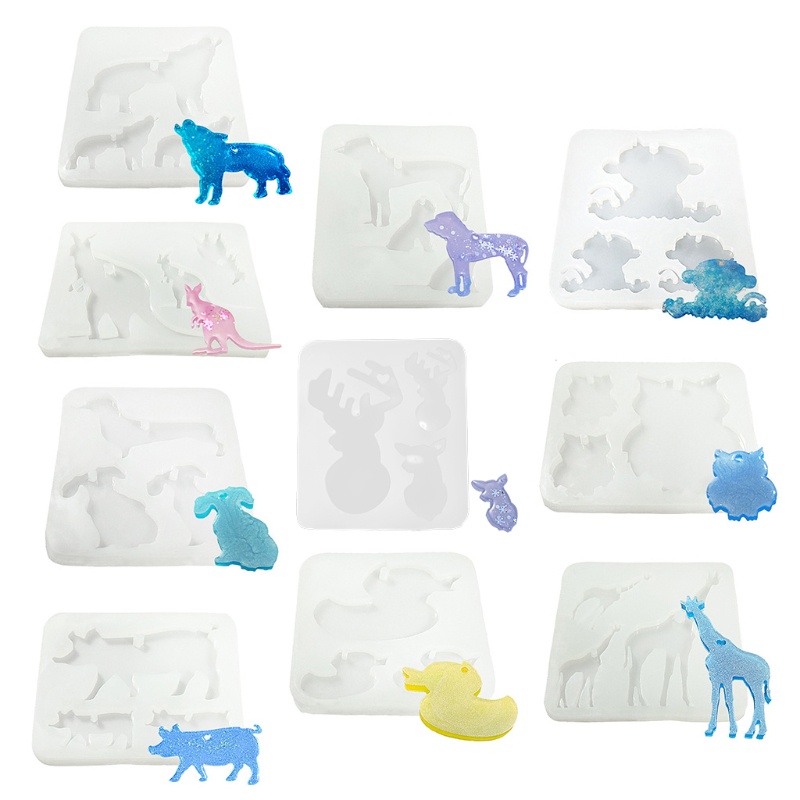 SIY  Animals Keychain Silicone Mold Cow Wolf Duck Pig Resin Casting Molds Silicone for Keychains Pendant Jewelry Making Tools