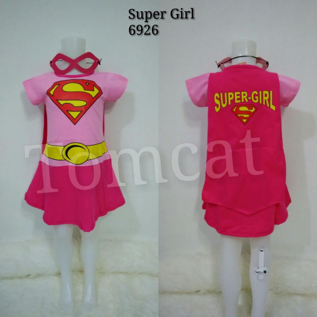 Kostum Superhero Anak Perempuan Dress Baju Cewek Karakter Topeng Sayap 1 - 8 Tahun