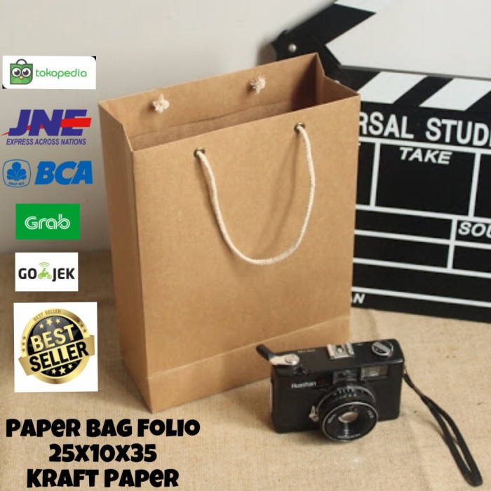 

Paperbag Folio 25x10x35 Tas Tali Tas Kertas Kraft Goodie Bag Shopping - Cokelat