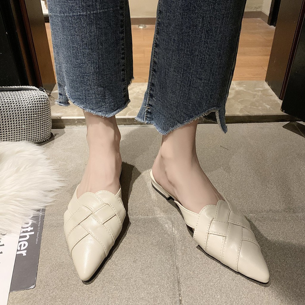 [✅BISA COD] 0558 WOVEN LEATHER MULES SANDALS (REAL PICTURE)