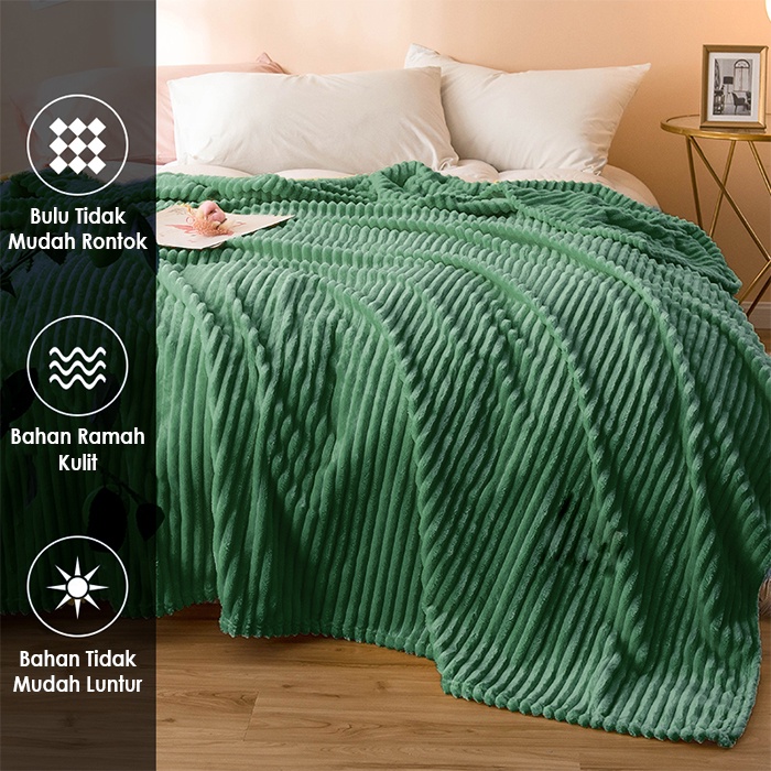 Selimut Bulu Salur Tebal Super Lembut King Bed Ukuran 180x200cm Serat Polyester Premium Perlengkapan Tidur Rumah Tangga Import Terbaru - FD-1100 - 88 Blanketstore