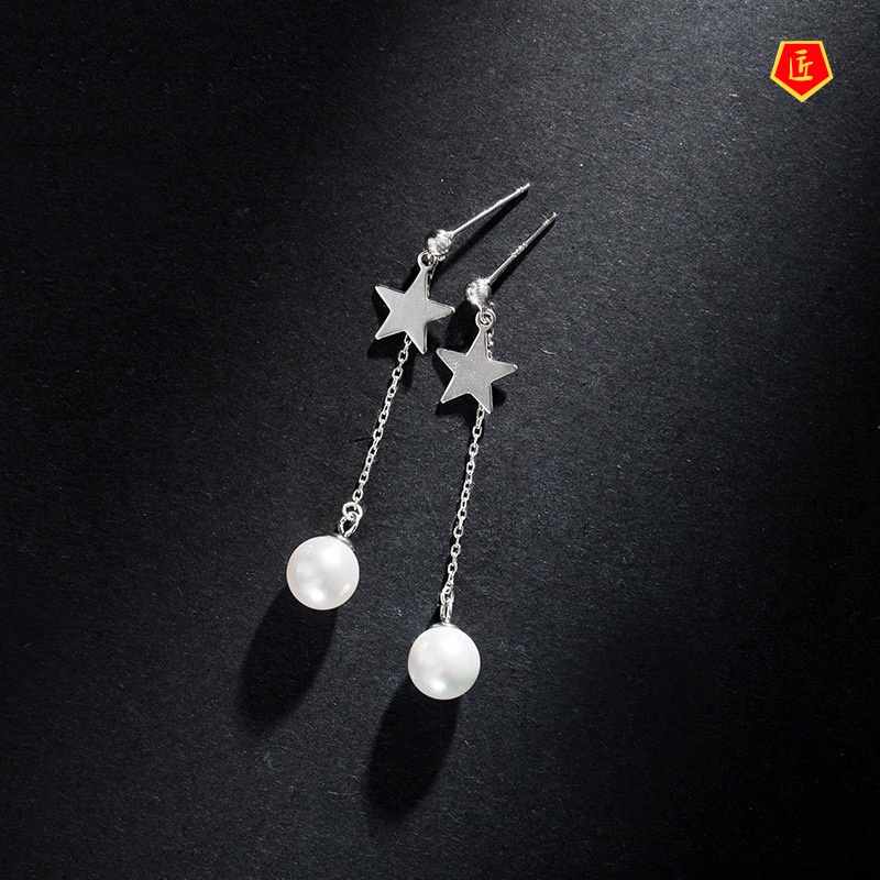 [Ready Stock]Personalized Simple Silver Pearl Star Party Earrings