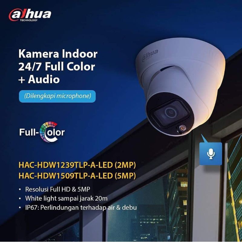 Kamera Cctv Full Color Indoor 5mp Dahua HDW-1509TLP-A-LED