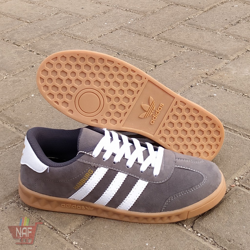 COD SEPATU SNEAKERS KASUAL ADIDAS HAMBURG OUTSOLE GUM TERMURAH WARNA ABU TERLARIS FREE BOX