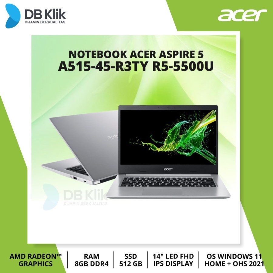 Notebook ACER Aspire 5 A515-45-R3TY R5-5500U 8/512G NoDVD W11+OHS 15.6
