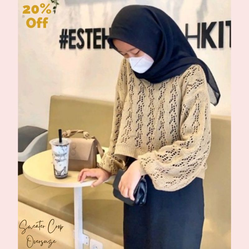 SWEATER CROP TOP KOREAN OVERSIZE LENGAN BALON Ester Sweater Crop OUTER BLOUSE ATASAN RAJUT