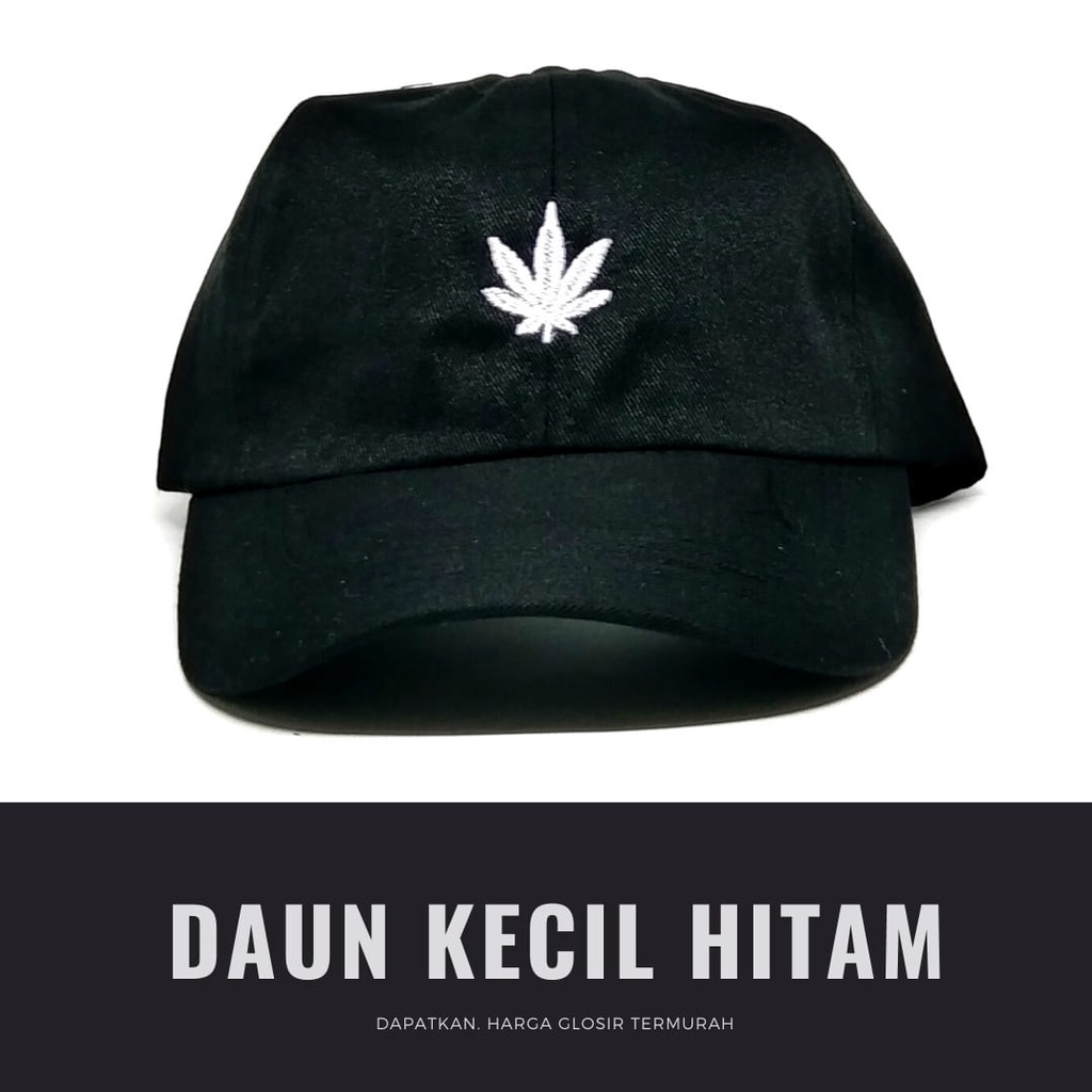 Termurah Topi baseball / garis tiga / challange / reclusive / kaktus / smile / pesawat kertas / yours / brotosaurus dino / daun kecil rasta / pohon kelapa  ring premium dan pertamax pria wanita kpop korea-Daun KCL Hitam