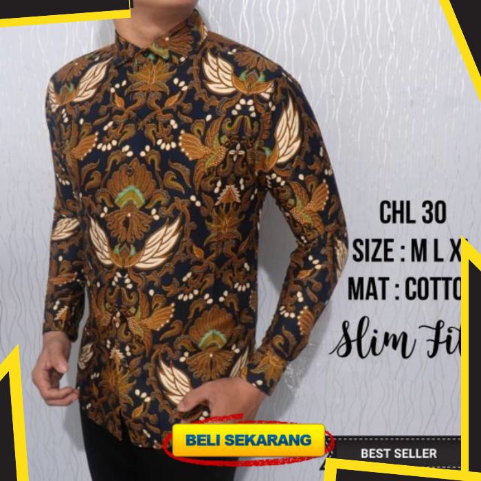 KEMEJA BATIK PRIA SLIM FIT MOTIF MEWAH UNIK BAHAN KATUN D650