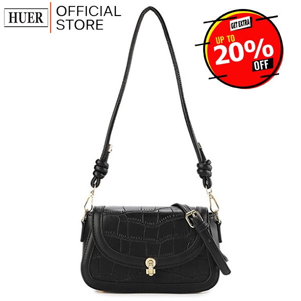 HUER ~ Niara Croc Embossed Shoulder Bag 9536-193Black