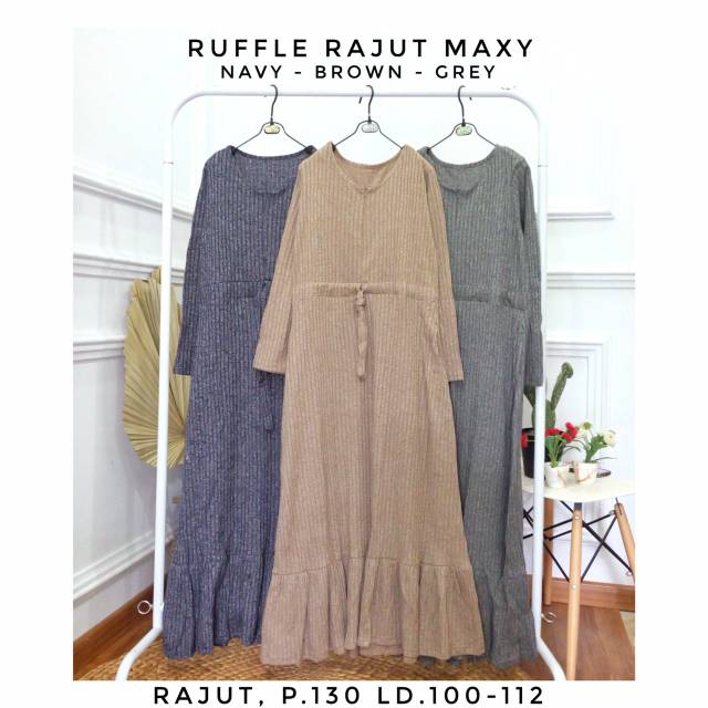 Baju gamis Ruffle rajut maxy