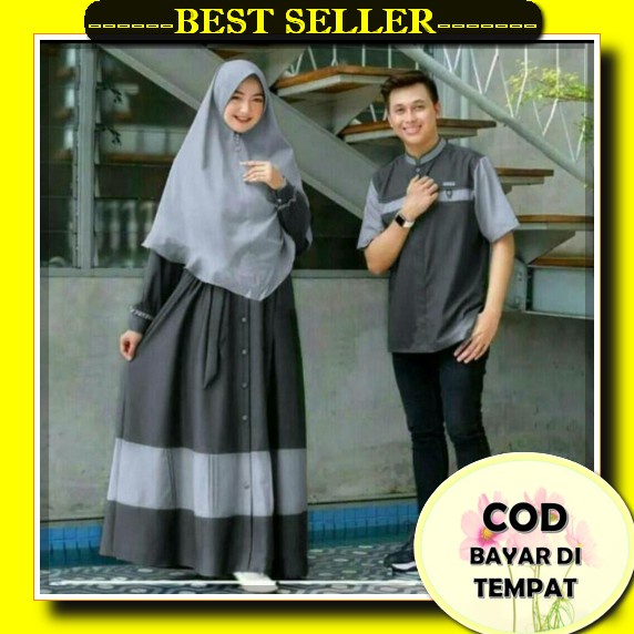 Gamis Baju Muslim Wanita Couple Kondangan Abaya Hitam Dress Korea Busui Pasangan Keluarga Terbaru Re