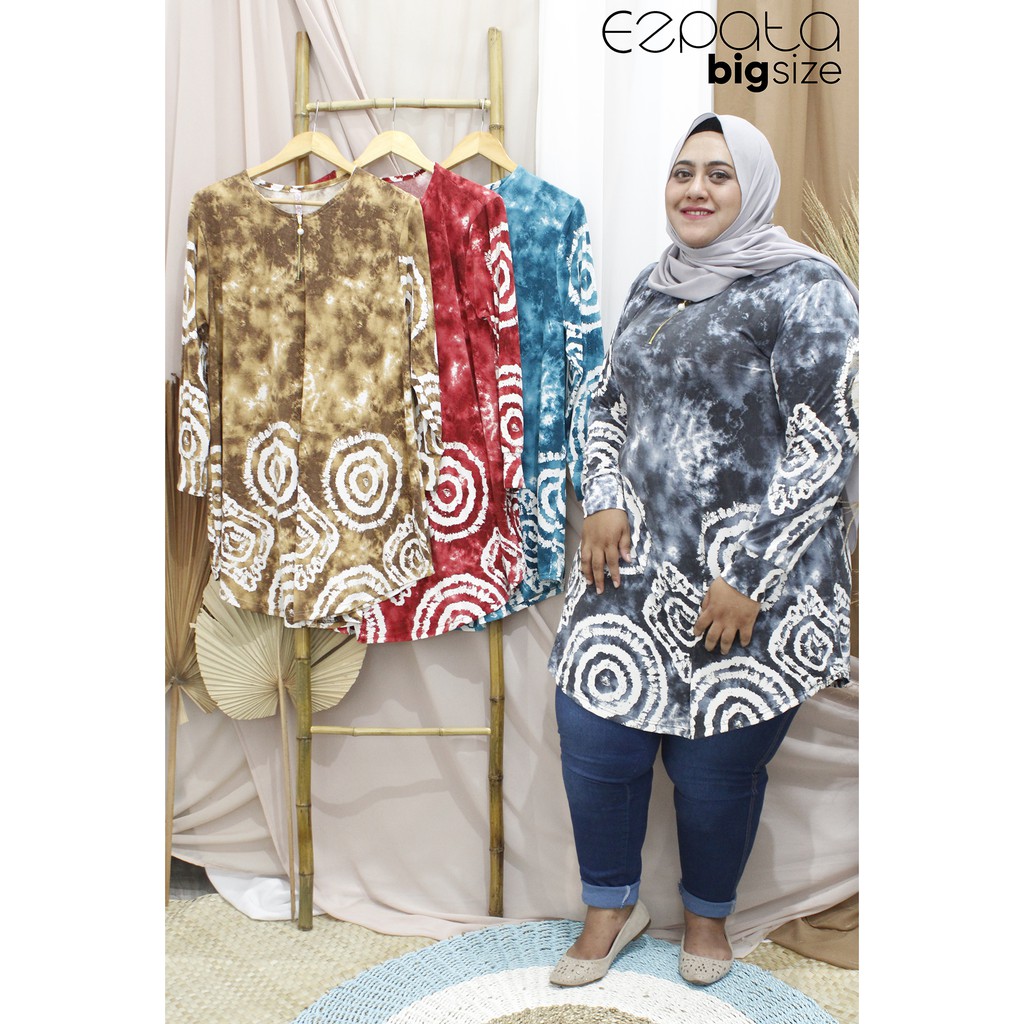 Atasan Jersey Tunik Wanita BigSize Jumbo Lengan Panjang Resleting Depan Mutiara Busui Friendly