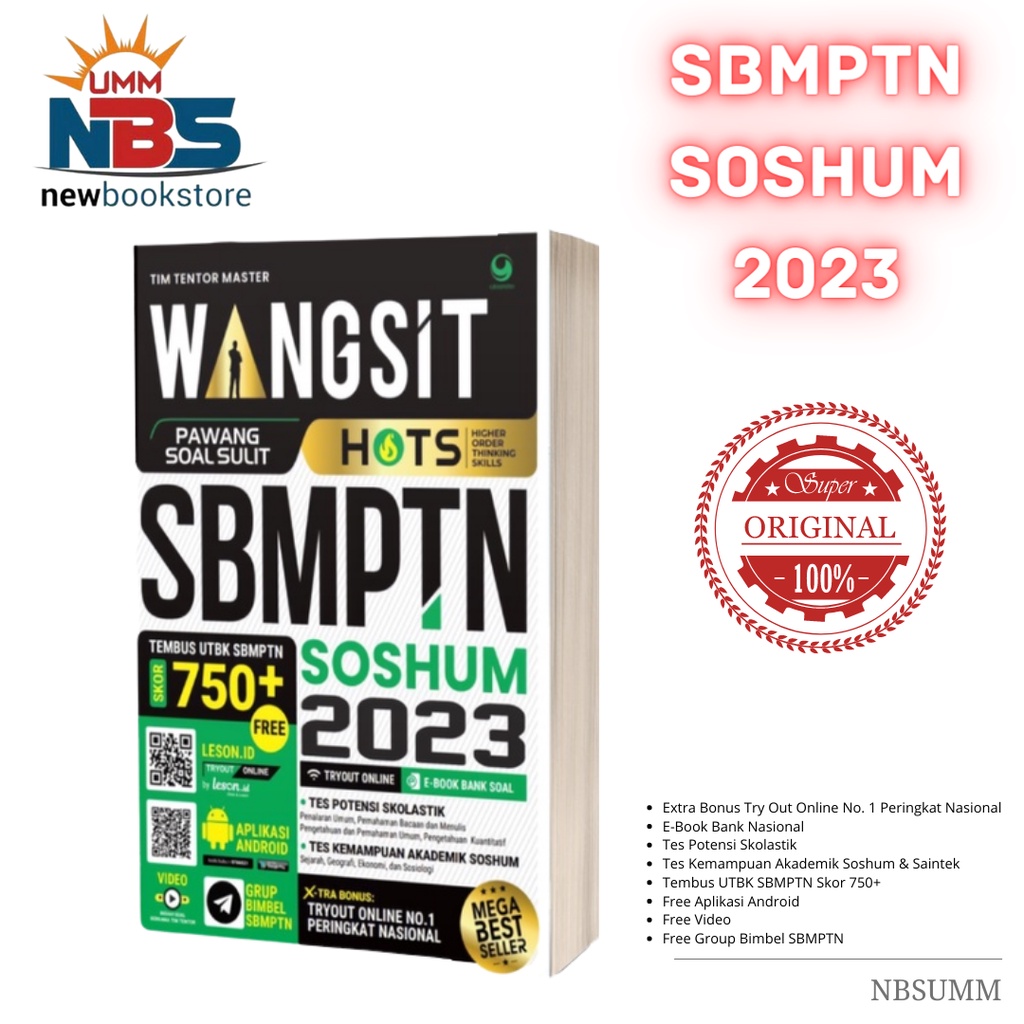 Best Seller Original : Wangsit SBMPTN 2023 | Sukses UTBK SBMPTN SAINTEK & SOSHUM Skor 750+ | Free Try Out Online | Free Ebook Bank Soal-Soshum 2023