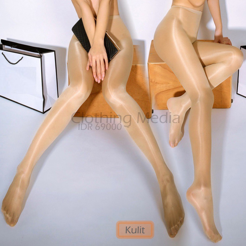 Pantyhose T-Crotchless Premium 30D Super Elastis Glossy Oil Stocking Celana RS