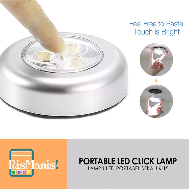 PORTABLE LED CLICK LAMP - Lampu Tempel Mini LED Praktis Darurat Sekali Klik Sentuh Pencet Emergency