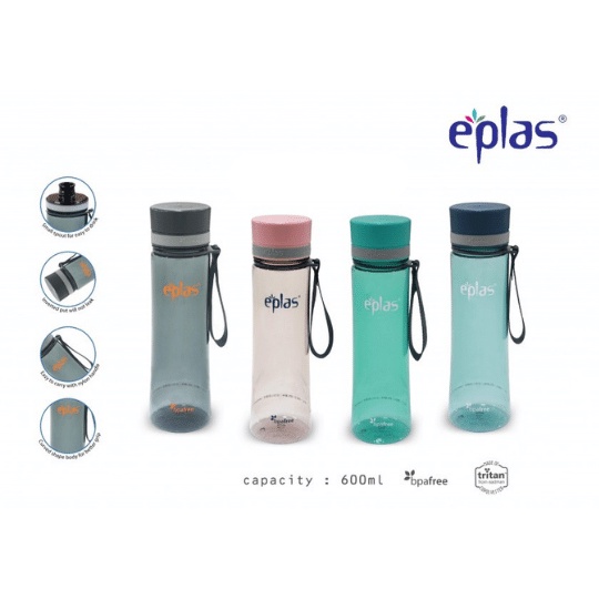 Botol Minum Tritan Premium Eplas Water Bottle With Handle (600ml), Water Tumbler, Botol Air, BPA Free, Tritan EGHT-600