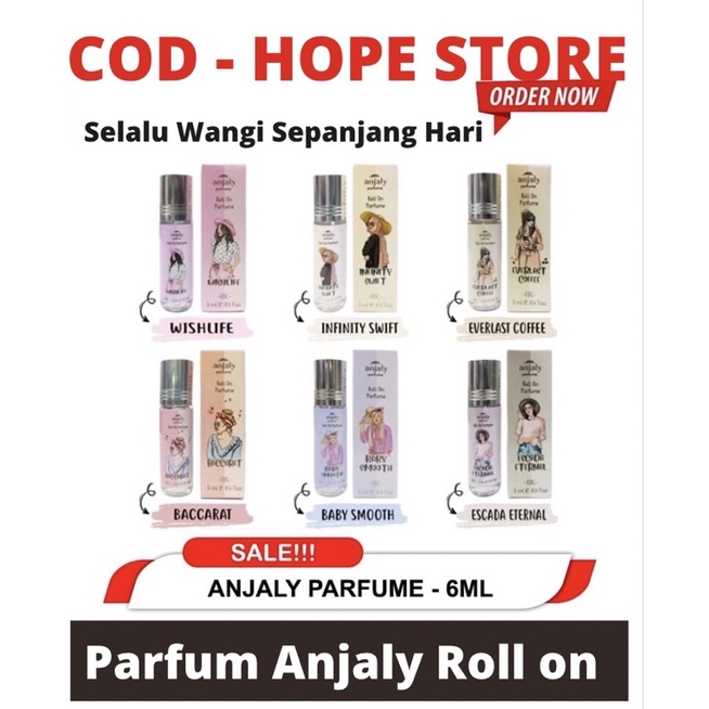 HOPE STORE  -  BISA COD [ BPOM ] ANJALY PARFUM WANITA ROLL ON 6ML WANGI LEMBUT ELEGAN DAN TAHAN LAMA