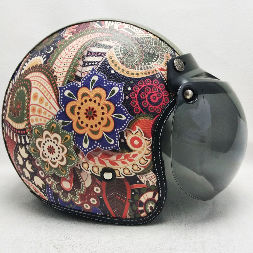 Helm Retro Bogo Kulit Motif Batik Etnis Klasik Kaca Bubble Halfface Shopee Indonesia 3943