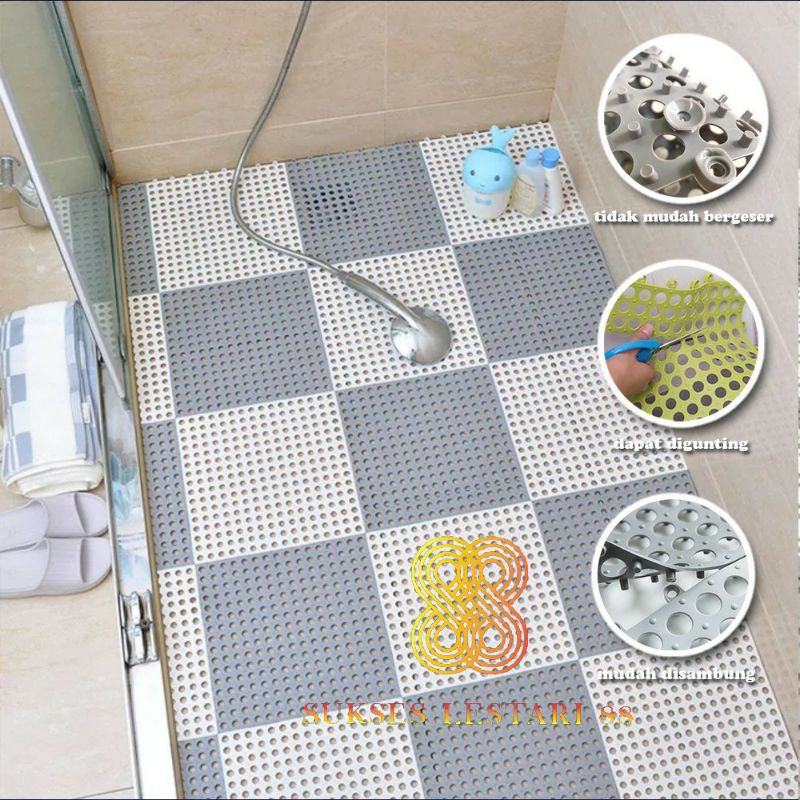 Karpet Karet Lubang DIY Kamar Mandi Anti Slip Interlock