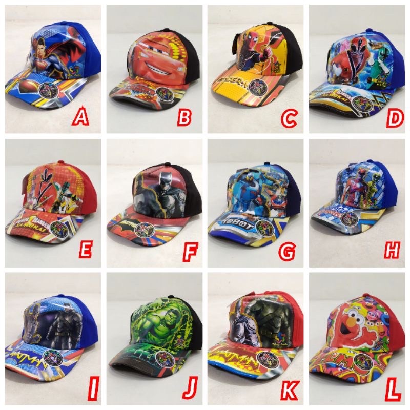 Topi anak karakter / topi anak lucu / topi bergambar / topi kids