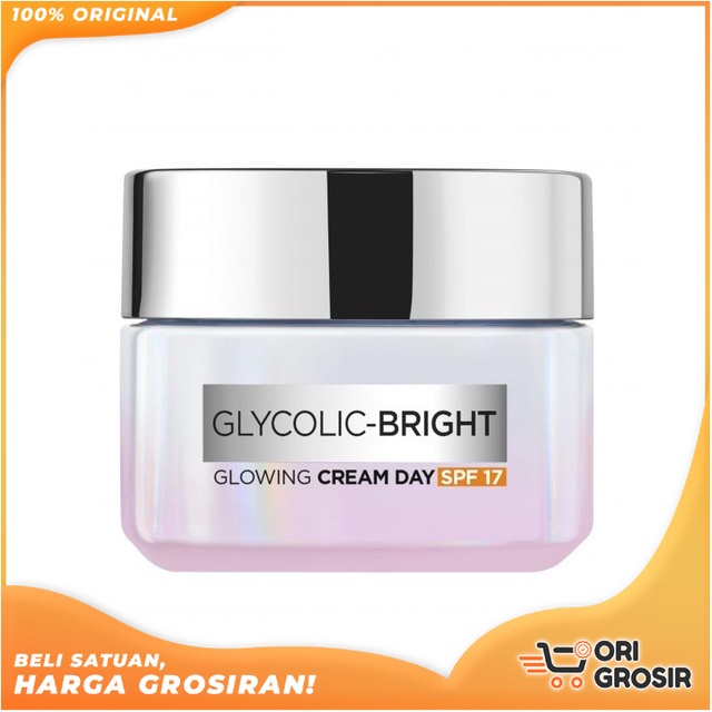 ORI Grosir L'OREAL Paris Glycolic Bright Glowing Day Cream SPF17 15ml - 50ml | Loreal Krim Siang Gly