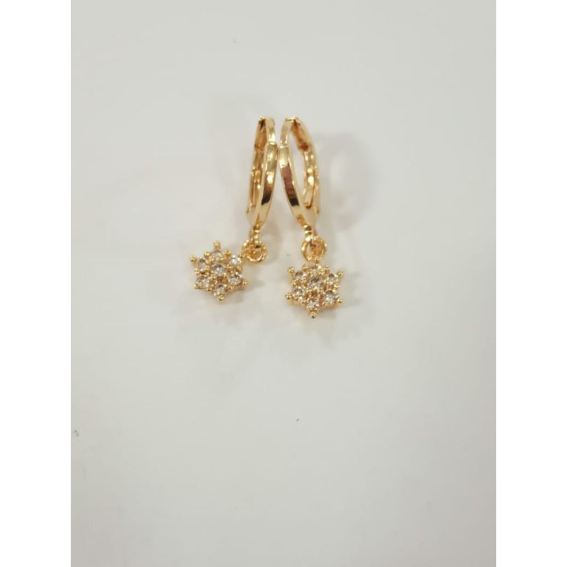 Anting gantung bunga  mewah titanium gold 18k