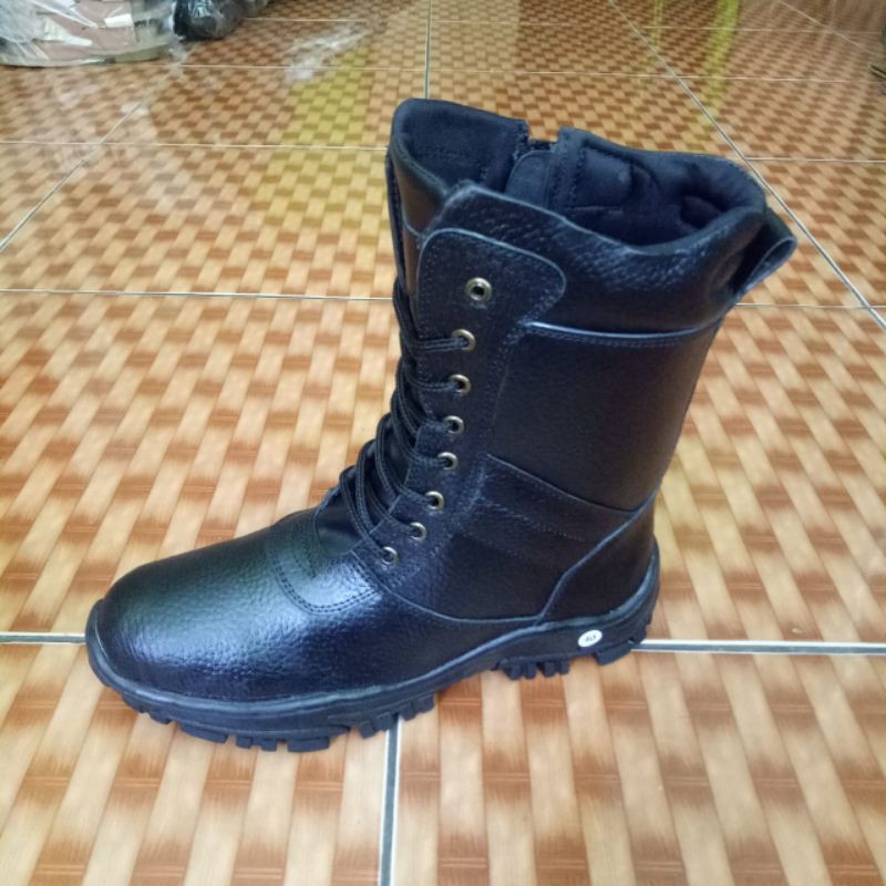 Sepatu pdl tali resteng hitam kulit asli TNI