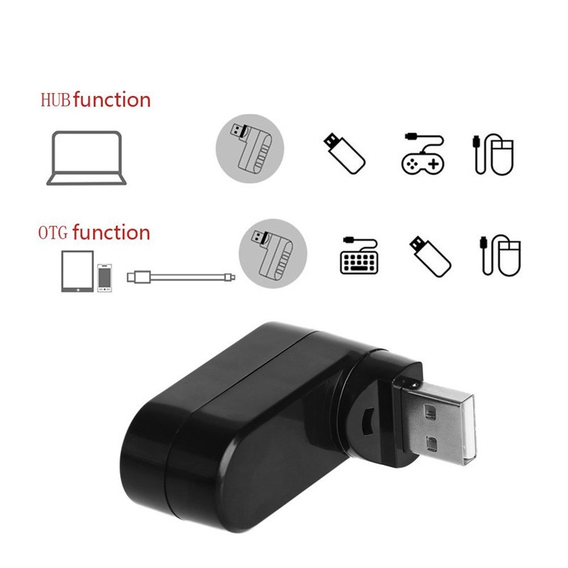 3 In 1 Usb 2.0 Port Hub / Splitter Mini Portabel Dapat Diputar 180 Derajat