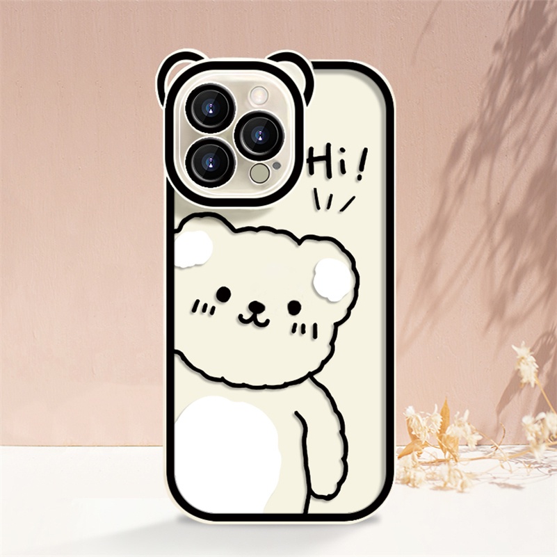 Soft Case Silikon TPU Motif Beruang Untuk Compatible for iPhone 14 13 12 11 Pro Max X Xr Xs Max SE 2020 iPhone 8 7 6 6s Plus Bear Selfie Cute Couple Phone Case Lens All-Inclusive Soft Silicone Shockproof Phone TPU Back Cover