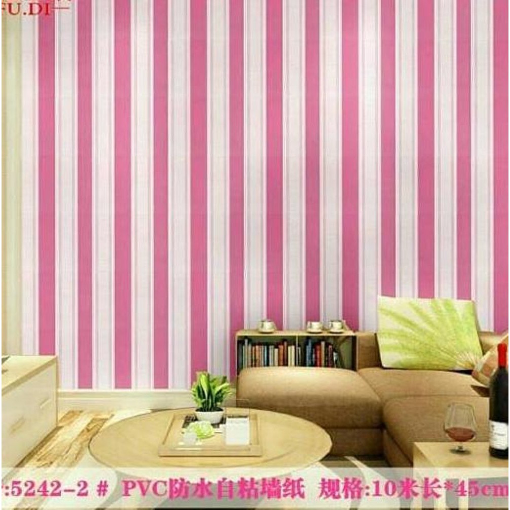 Wallpaper dinding 3d kamar tidur / Wallpaper dinding kamar tidur anak wallstiker Salur Pink Gh096