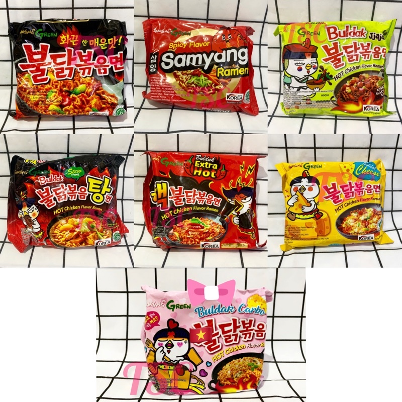 

Samyang Green / Stew / Chicken / Ramen / Jjajang / Carbo / Mala/Cheese / Samyang Mala Spicy Mie Korea