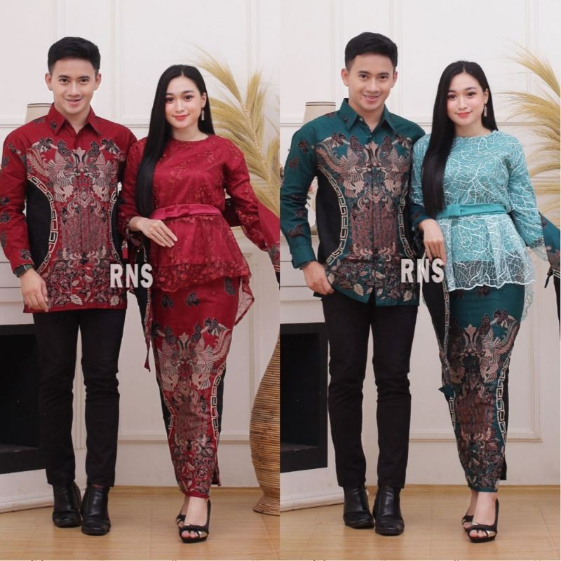 BATIK COUPLE KEBAYA TUNANGAN SET PINGUIN FILYA MERAH DAN HIJAU