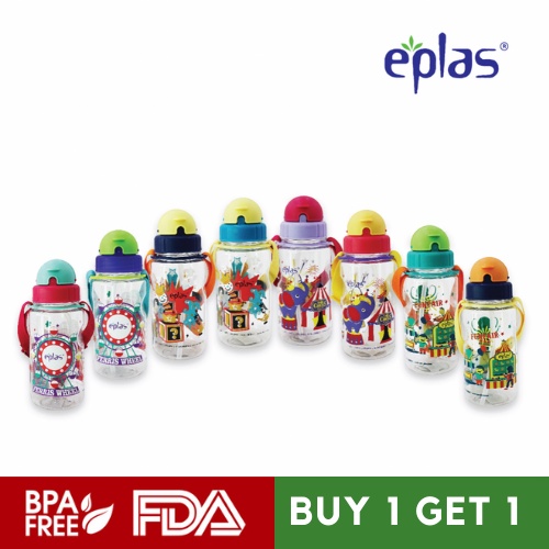 [BUY 1 GET 1] EPLAS Kids Water Bottle With Straw & Strip (500ml), Water Tumbler Botol Air BPA Free Tritan EGB-500
