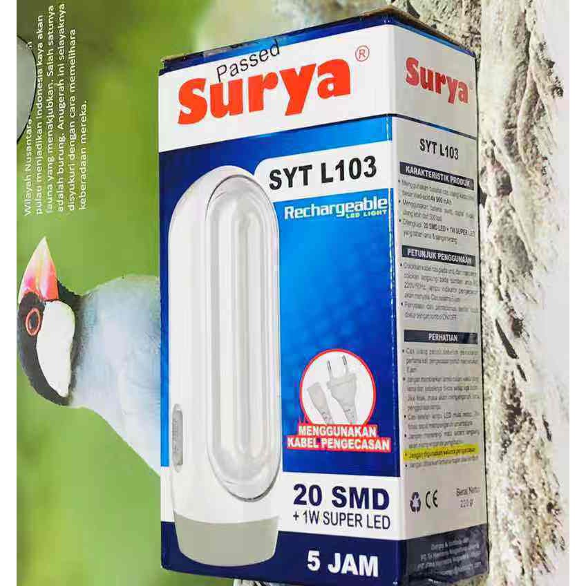 Surya Lampu Emergency SYT L103 Light LED 20 SMD + Senter 1 Watt Super LED Rechargeable