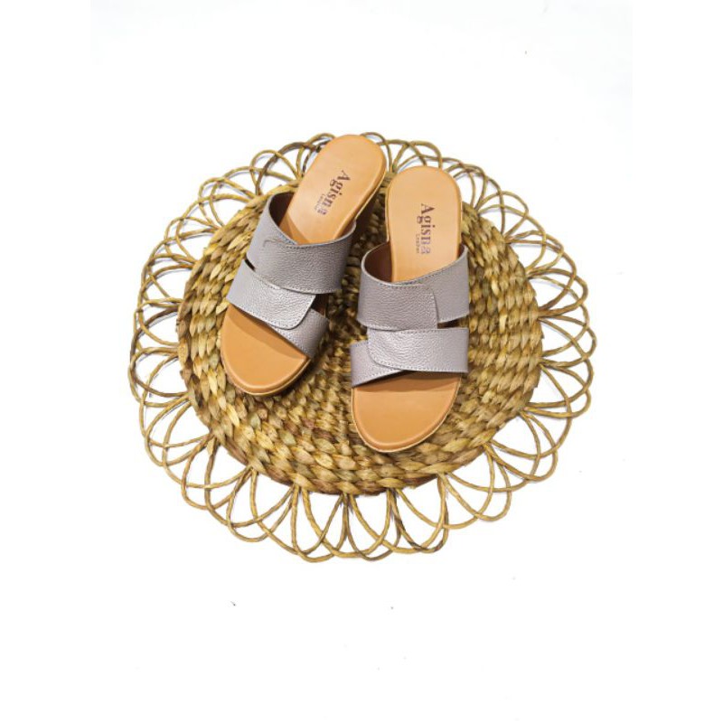 wedges sandal kulit sapi asli garut 7cm model silang anyam