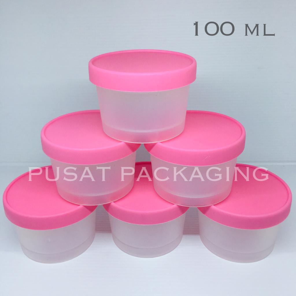 Cream Pot  Jar 100ml Plastik  Bunga  Es Krim Pink Frosted 