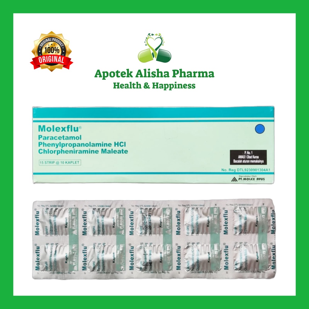 MOLEXFLU Strip 10 Tablet - Molexflu Tablet Obat Flu Pilek Panas Demam Pereda Nyeri Pusing Sakit Kepala Influenza