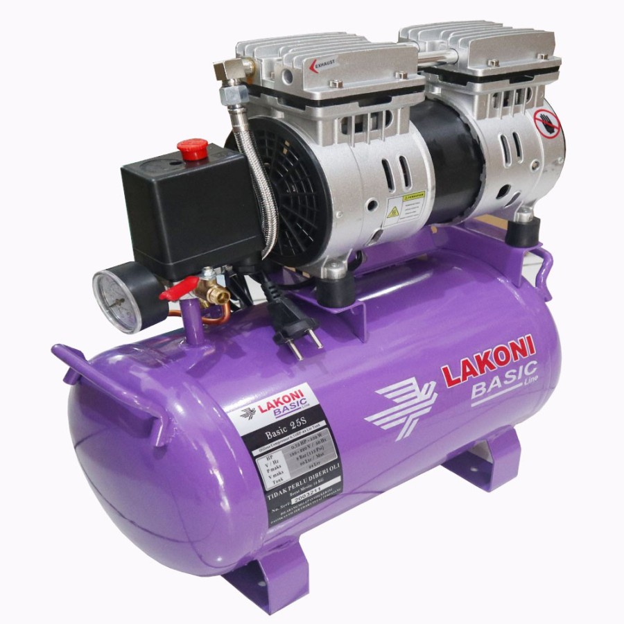 Lakoni Basic 25S Mesin Kompressor Oilless Silent 0.75hp 3/4 HP Tank 25 Liter Kompresor Listrik Angin Basic Line