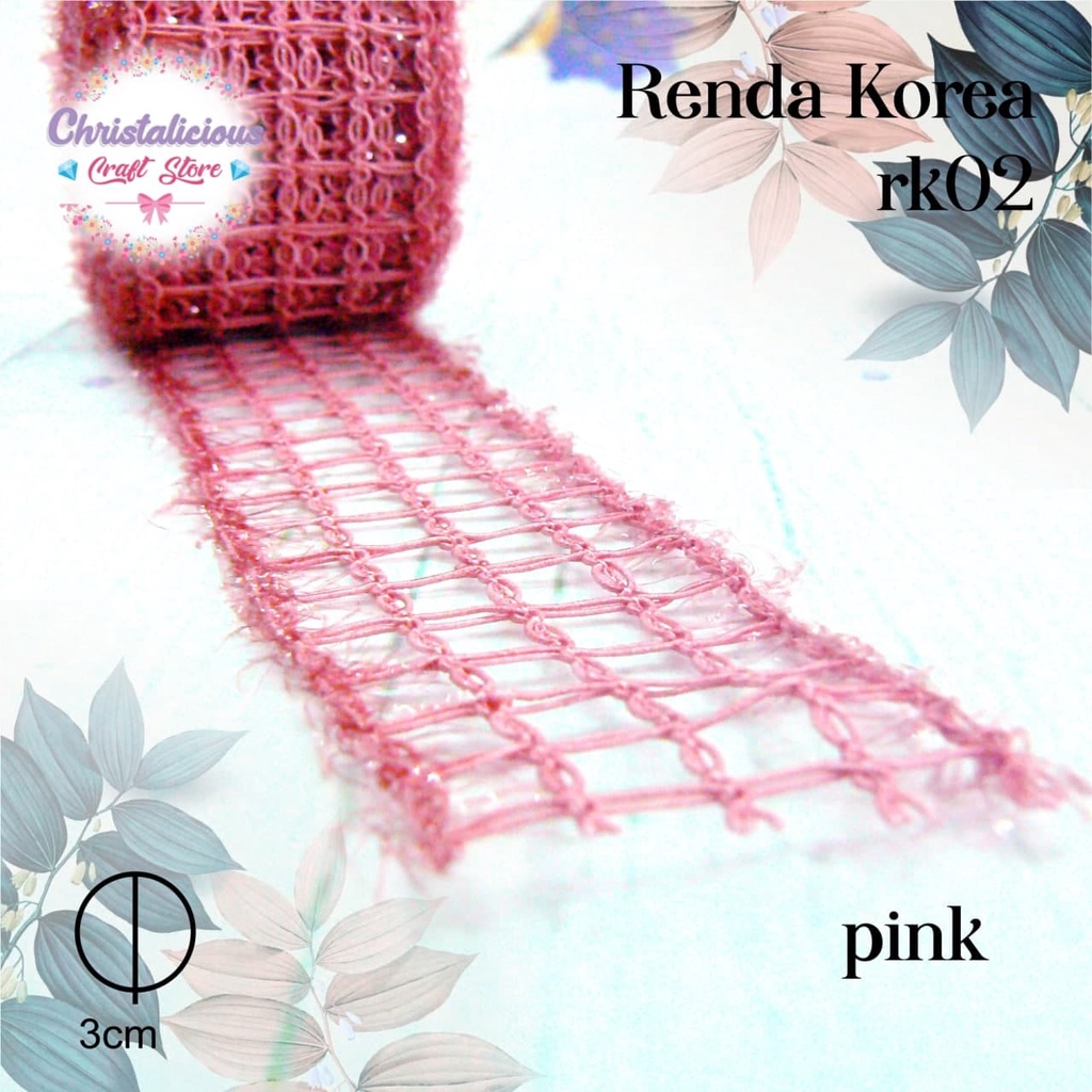 Renda korea RK 02, renda kotak-kotak, pita korea gliter, pita import cantik, renda import lebar 3cm