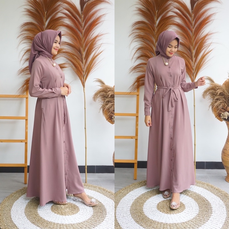 ELIZA DRESS FULL KANCING PAKAIAN GAMIS MUSLIM WANITA BUSUI DAN WUDHU FRIENDLY KEKINIAN TERBARU BAHAN SHAKILA PREMIUM SIZE M L XL DAN XXL TERMURAH BY ZENIC_ID BISA COD