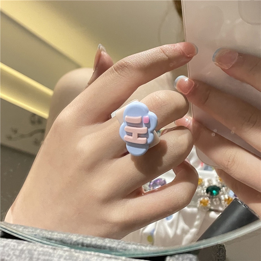 Needway  Sweet Resin Finger Rings Vintage Cloud Thumb Ring Punk Korean Geometric Personality Hi Letter For Women Fashion Jewelry/Multicolor