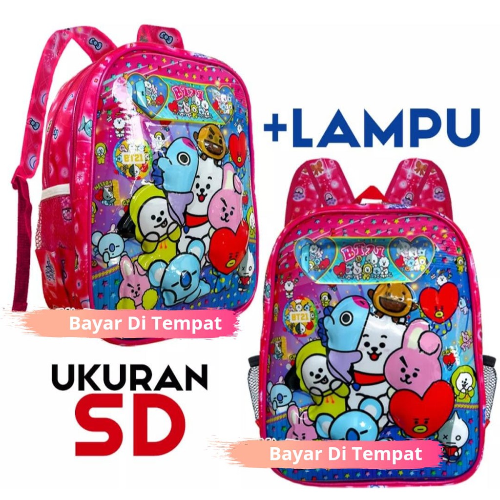 Tas Ransel Sekolah Anak SD Lampu / Tas Ransel BT21 / RANSEL BTS ANAK / TAS TIMBUL LED