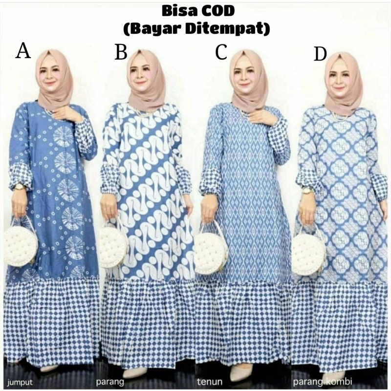 gamis terbaru 2021 modern lebaran Gamis Batik Wanita Terbaru 2021 Gamis Batik Indigo Rempel bawah Ga