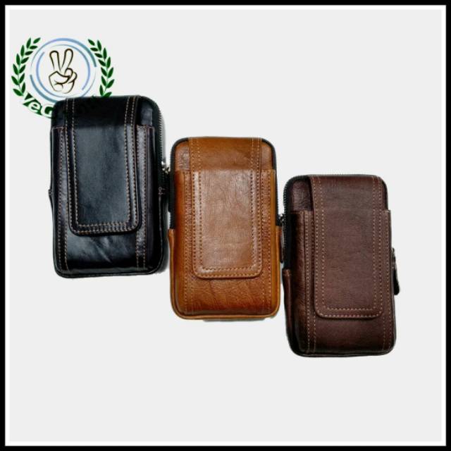 Sarung HP Vertikal Kulit Sapi Asli - Polos AJE622
