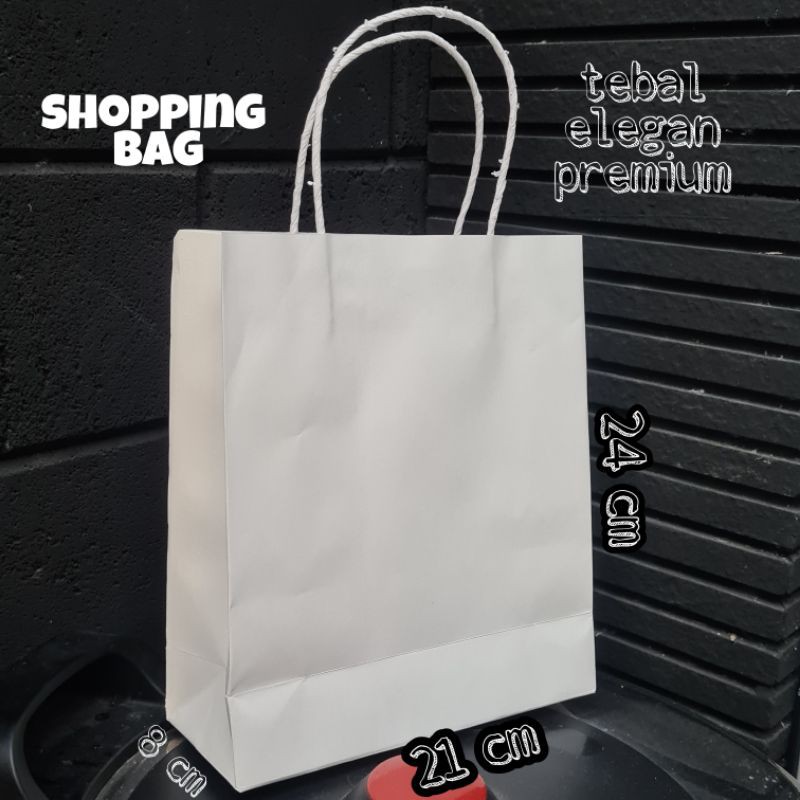 

paper shopping bag tas belanja tebal kantong kertas putih 24x21x8
