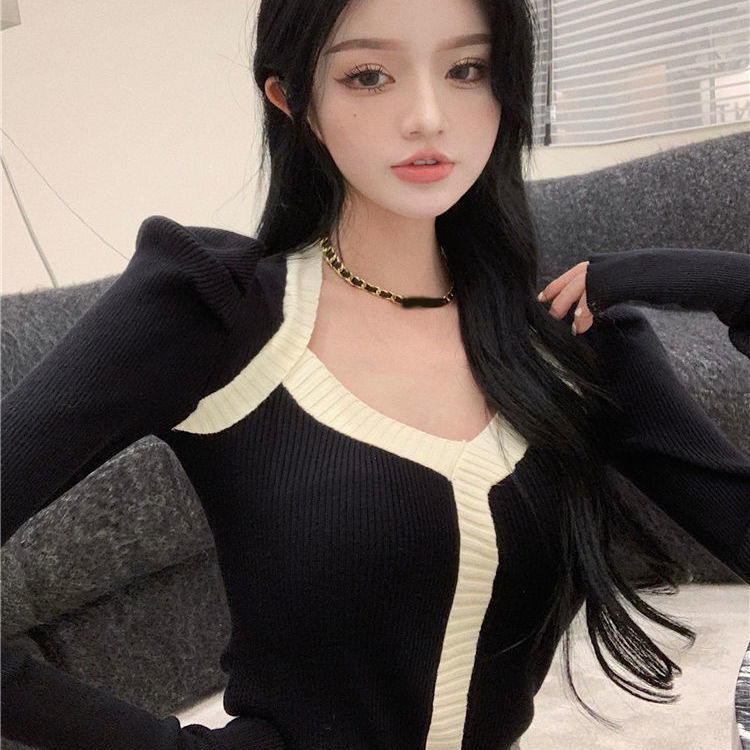 2021 Musim Dingin Baru Versi Korea Slim Sweater Wanita Desain Rasa Niche Rajutan Bagian Dalam Atas B