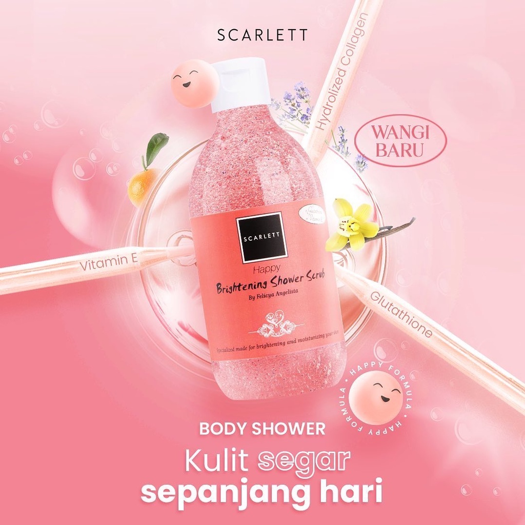 SCARLETT Whitening Brightening Shower Scrub Indonesia / Facial Wash Essence Toner Serum Ampoule Day Night Cream Clay Mask Masker Gel Sunscreen Body Lotion Shampoo Conditioner / Brightly Ever After Acne Mugwort Pomegrante Mango Cucumber Coffee Sabun Mandi