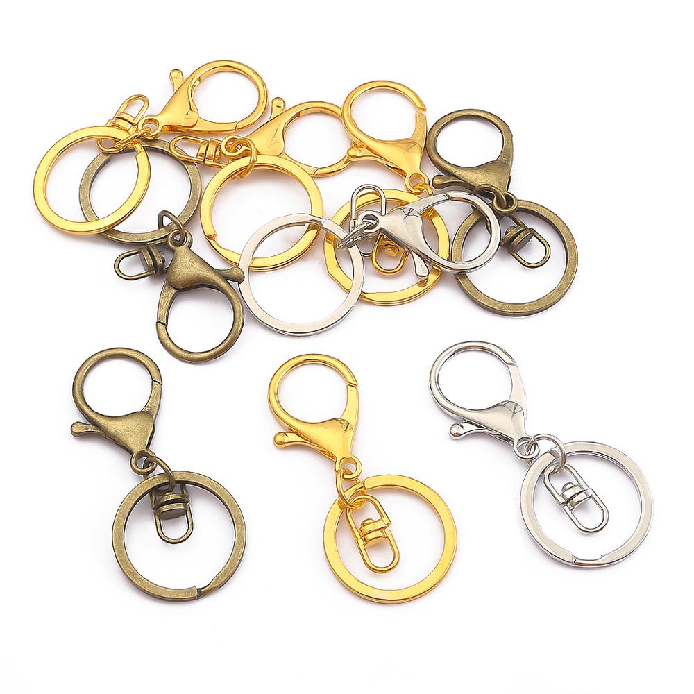 5pcs/bag Lobster Clasp Key Ring 30mm Bronze Rhodium Gold Long Split Keyrings Keychain DIY Jewelry Making 21x33MM